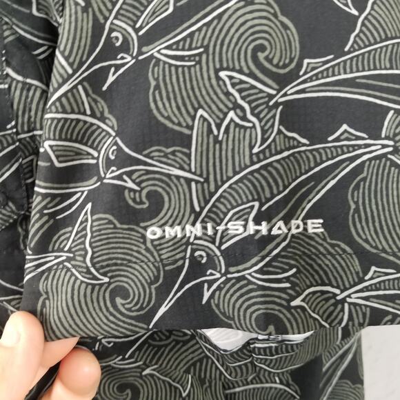Columbia PFG Super Tamiami Shirt Mens Small Black Fish Print Omni-Shade Fishing - Picture 7 of 14